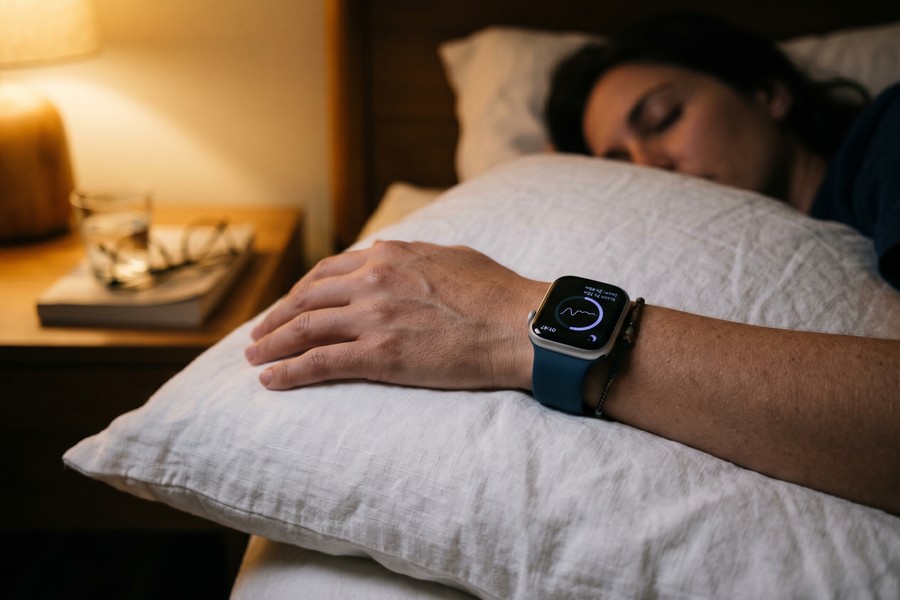Apple Watch sleep tracking setup screen showing bedtime reminder and charge reminder toggles enabled