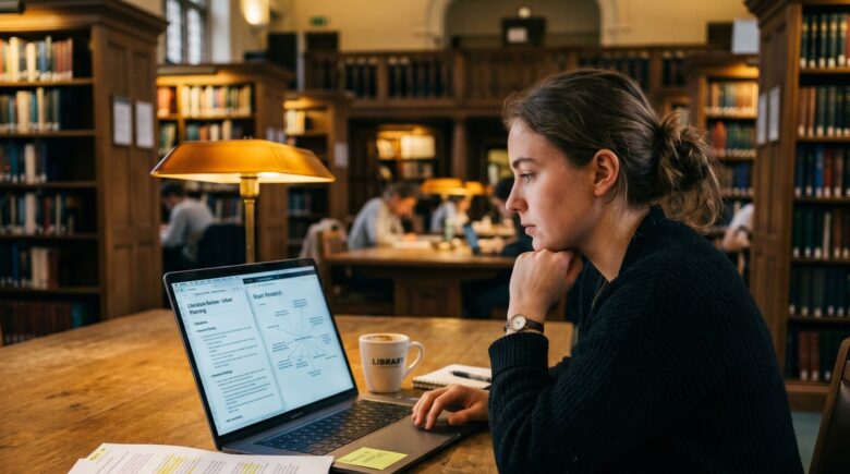 Side-by-side view of Notion and Obsidian interfaces open on a laptop used for student research and note-taking
