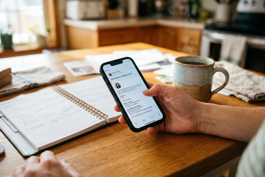 Smartphone on a nightstand in Do Not Disturb mode with a soft evening light setting
