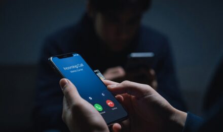 Hacker performing a SIM swap attack on a smartphone to steal account access