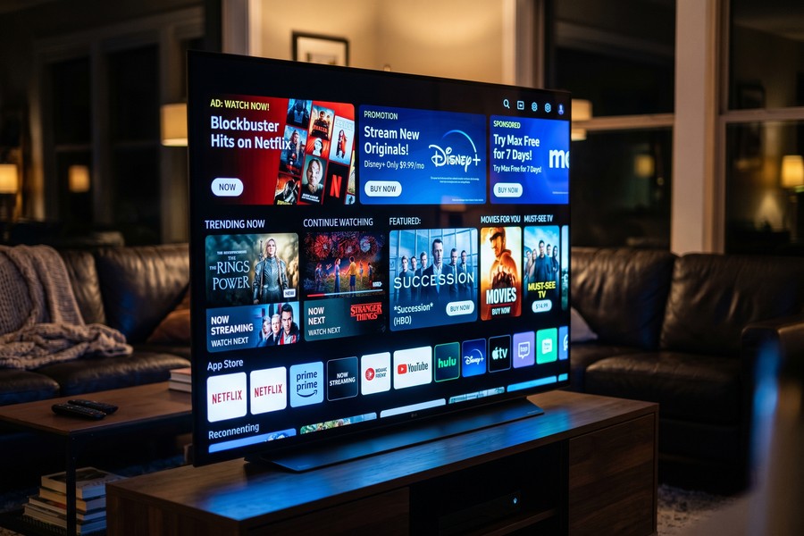 Comparison of Samsung Tizen smart TV home screen versus Roku streaming stick app grid interface