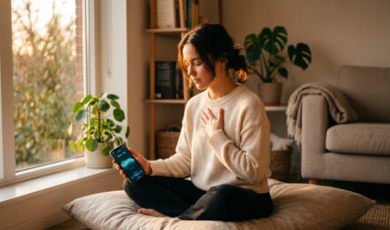 Person using a breathwork app on smartphone to manage anxiety