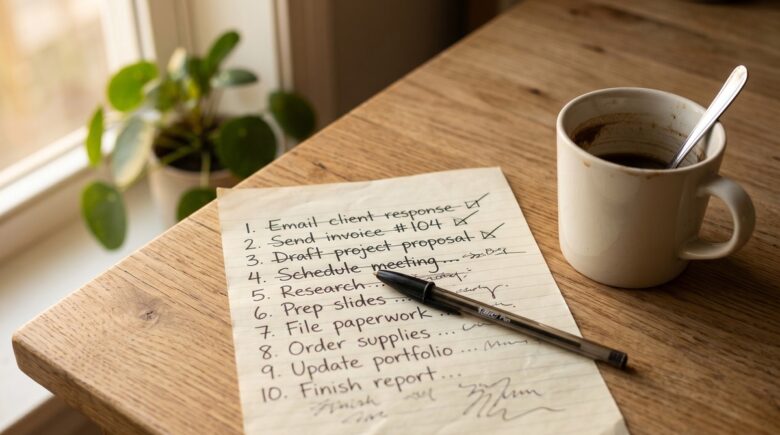 Incomplete to-do list with checked and unchecked items showing productivity failure rates