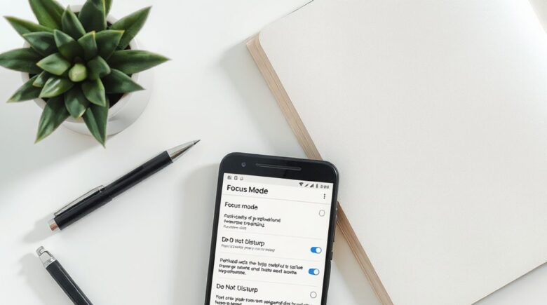 Android phone screen showing Focus Mode settings with notification blocking options