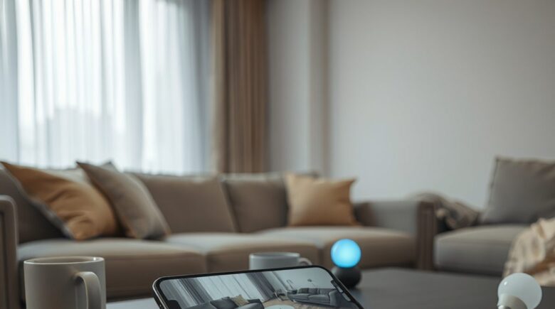 iPhone remote control interface showing smart home devices in action