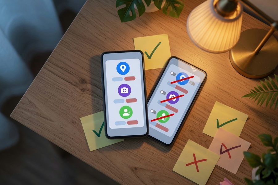 Timeline showing major Android and iOS permission changes from 2015 to 2025