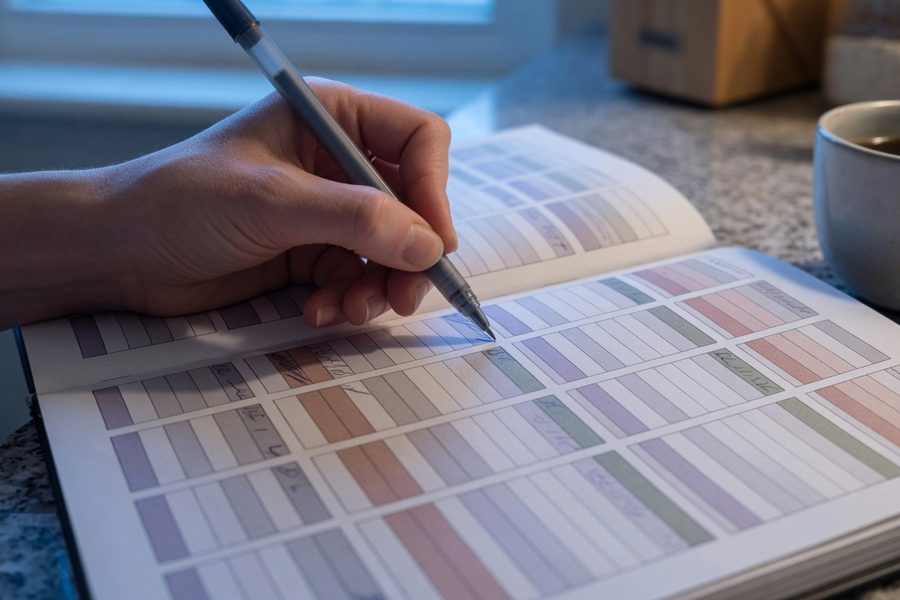 A simple handwritten energy log tracking morning, midday, and afternoon energy levels across a week
