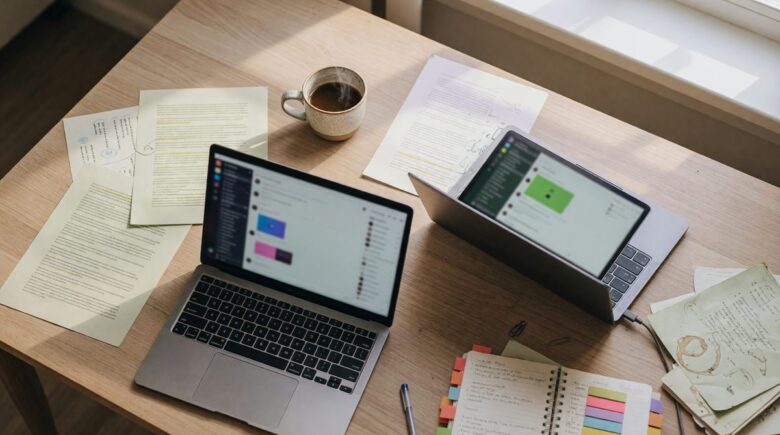 Side-by-side comparison of Slack and Microsoft Teams interfaces for freelance work