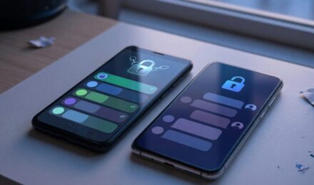 Comparison of Threema and Session messaging app interfaces showing privacy features