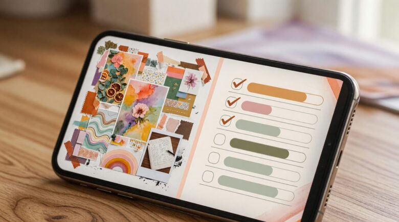 Comparison of vision board app interface with goal-setting app dashboard showing tracking and streak features